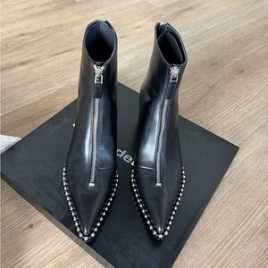 Alexander Wang black leather Eri studded pointed toe ankle length boots size 38